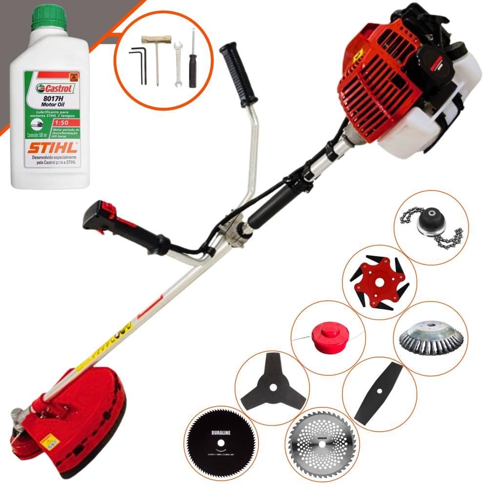Máquina de Corta Grama Kawashima KW43L À Gasolina 43cc 1,7HP 10.000rpm Multifunções Completa Com Carretel de Nylon + 7 Opções de Corte + ÓLEO STIHL 2T