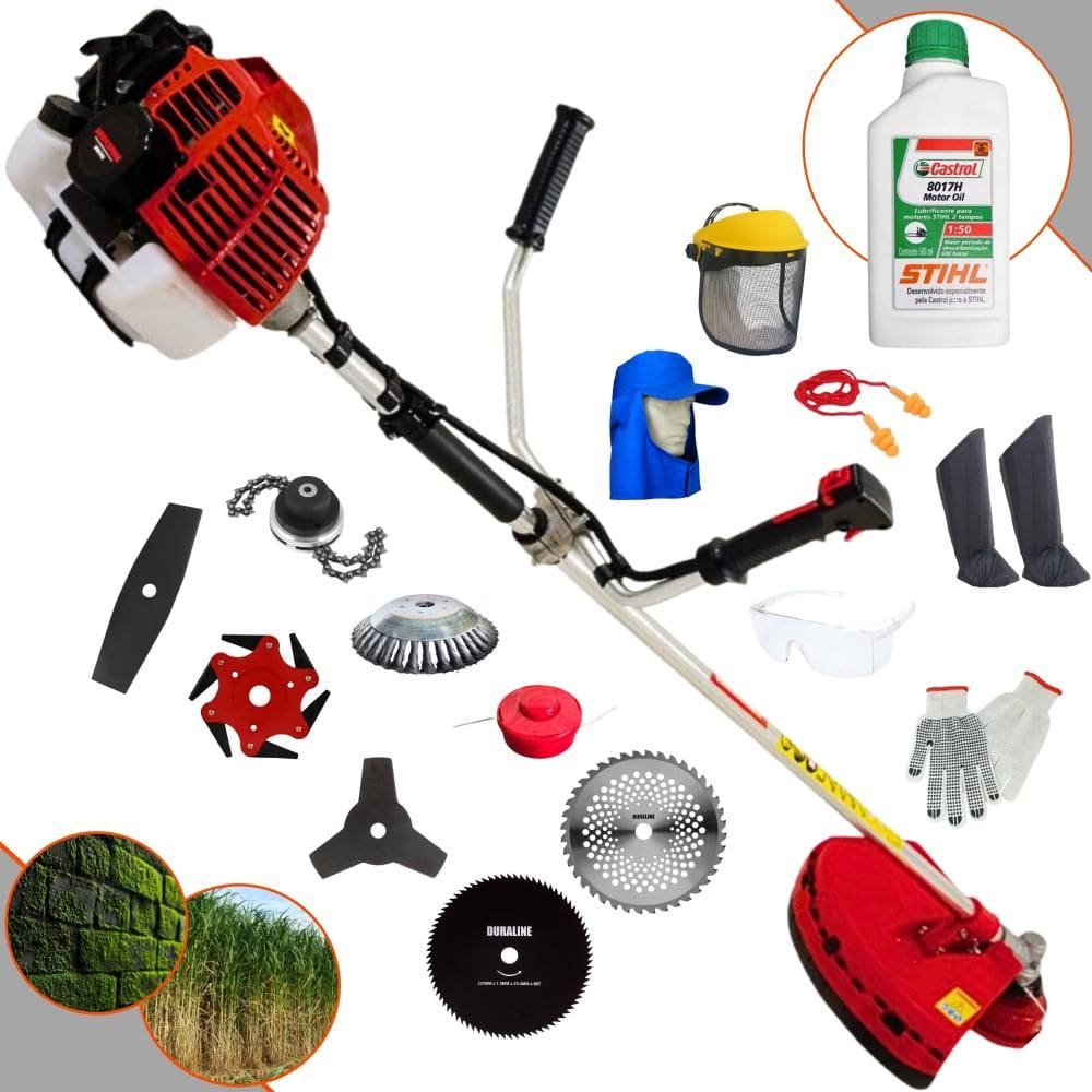 Roçadeira Kawashima KW43L À Gasolina 1,7HP 43cc Ideal Para Todos os Tipos de Trabalho Com Carretel + Kit de 7 Opções de Cortes + EPI + ÓLEO STIHL 2T