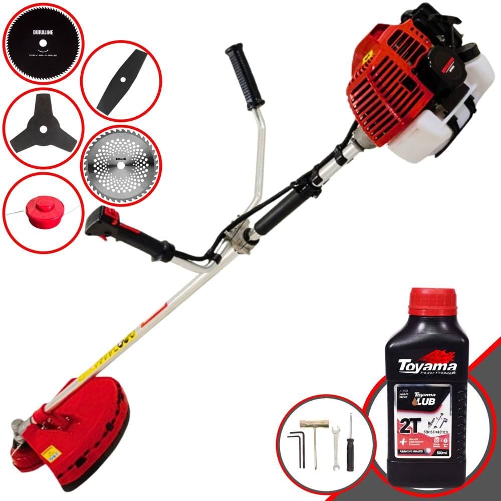 Roçadeira Multifuncional Kawashima KW43L À Gasolina 43cc 1,7HP 10.000rpm Completa 5 Em 1 Com Carretel + Kit 4 Lâminas de Corte + ÓLEO TOYAMA 2 Tempos
