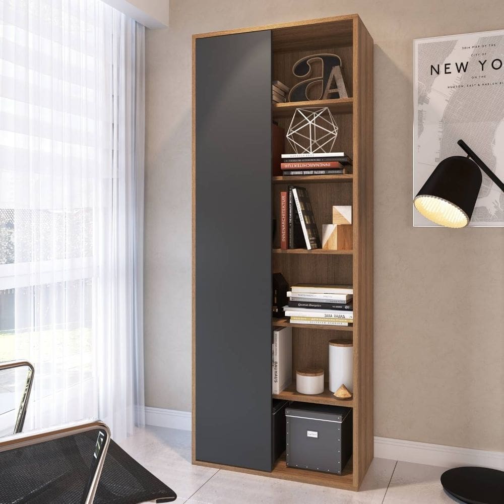 Estante Livreiro Decorativa Escritório Porta Com Divisórias