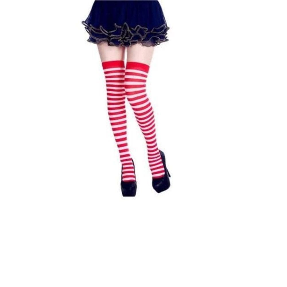 Meia 7/8 Cosplay K-Pop -Retrô- Listrada Vermelha E Branco