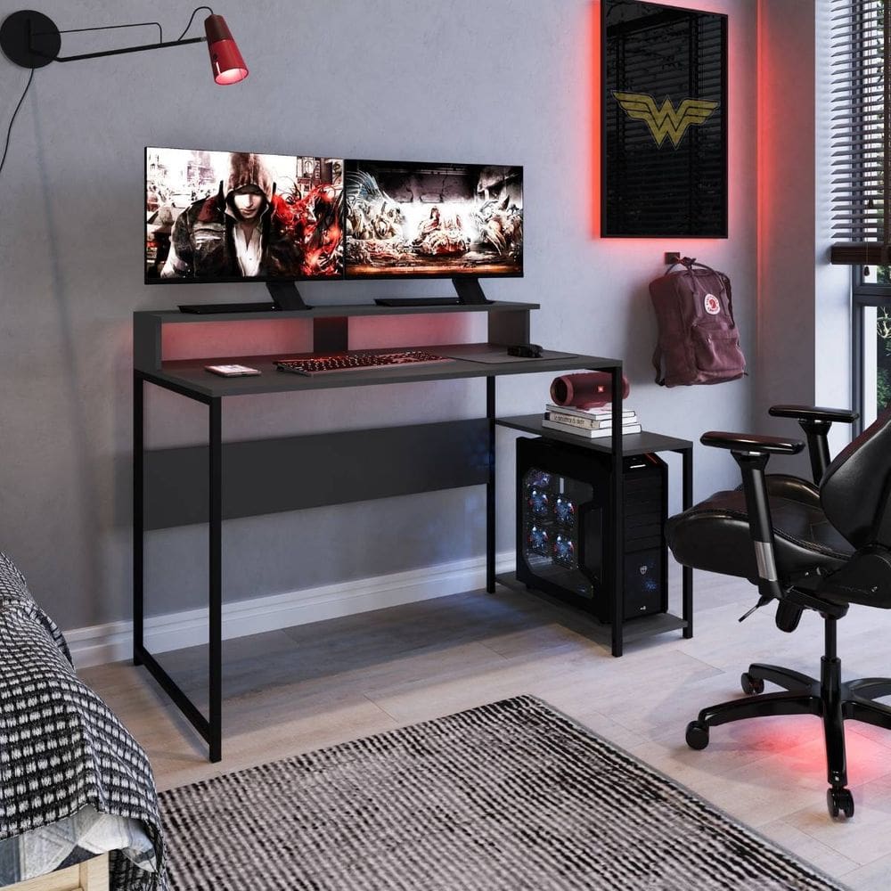 Mesa Escrivaninha Gamer Ergonomica Computador Estudos Preta