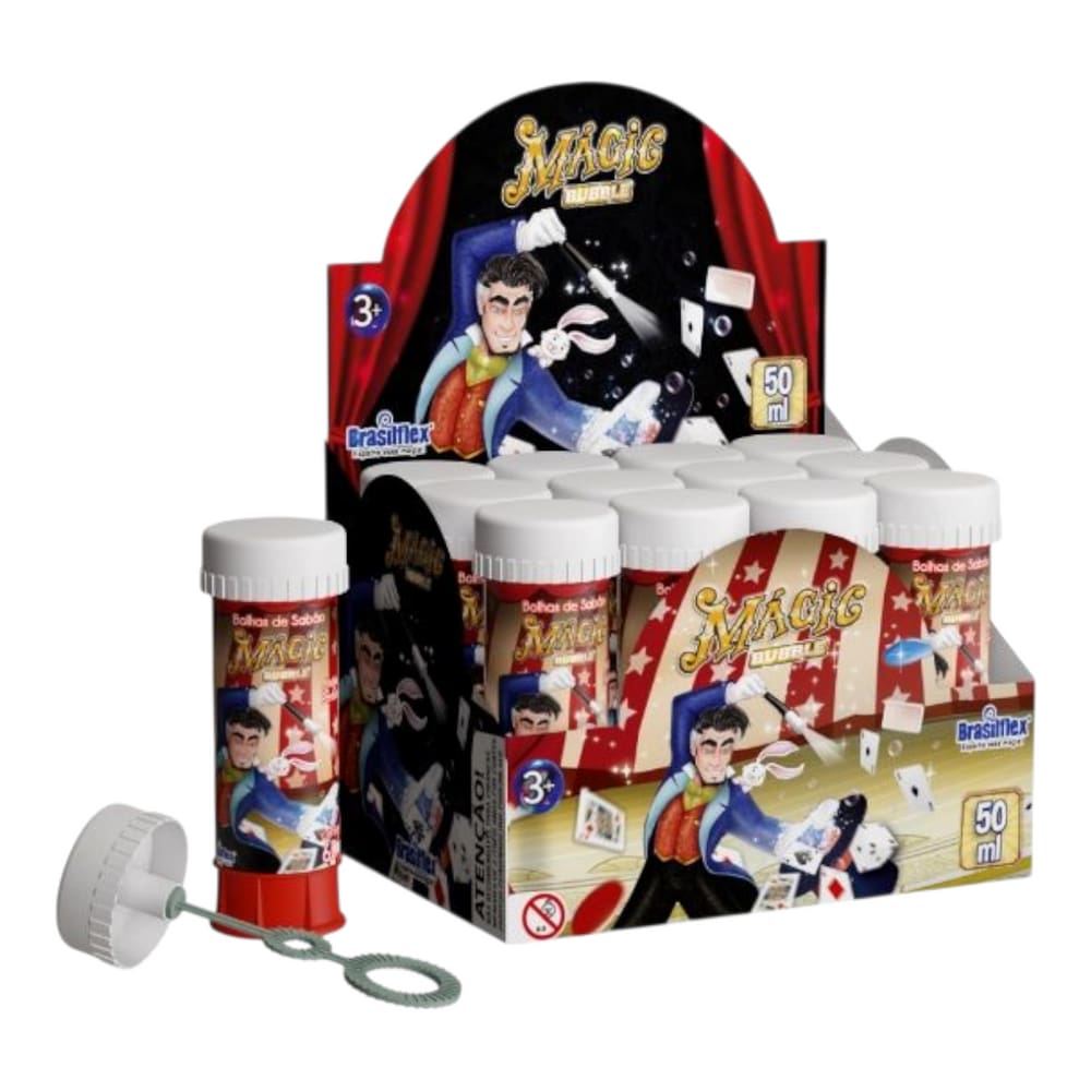 Bolha de Sabão Magic Bubble 12Und Atóxica Aniversários Festas 50ml Brasilflex