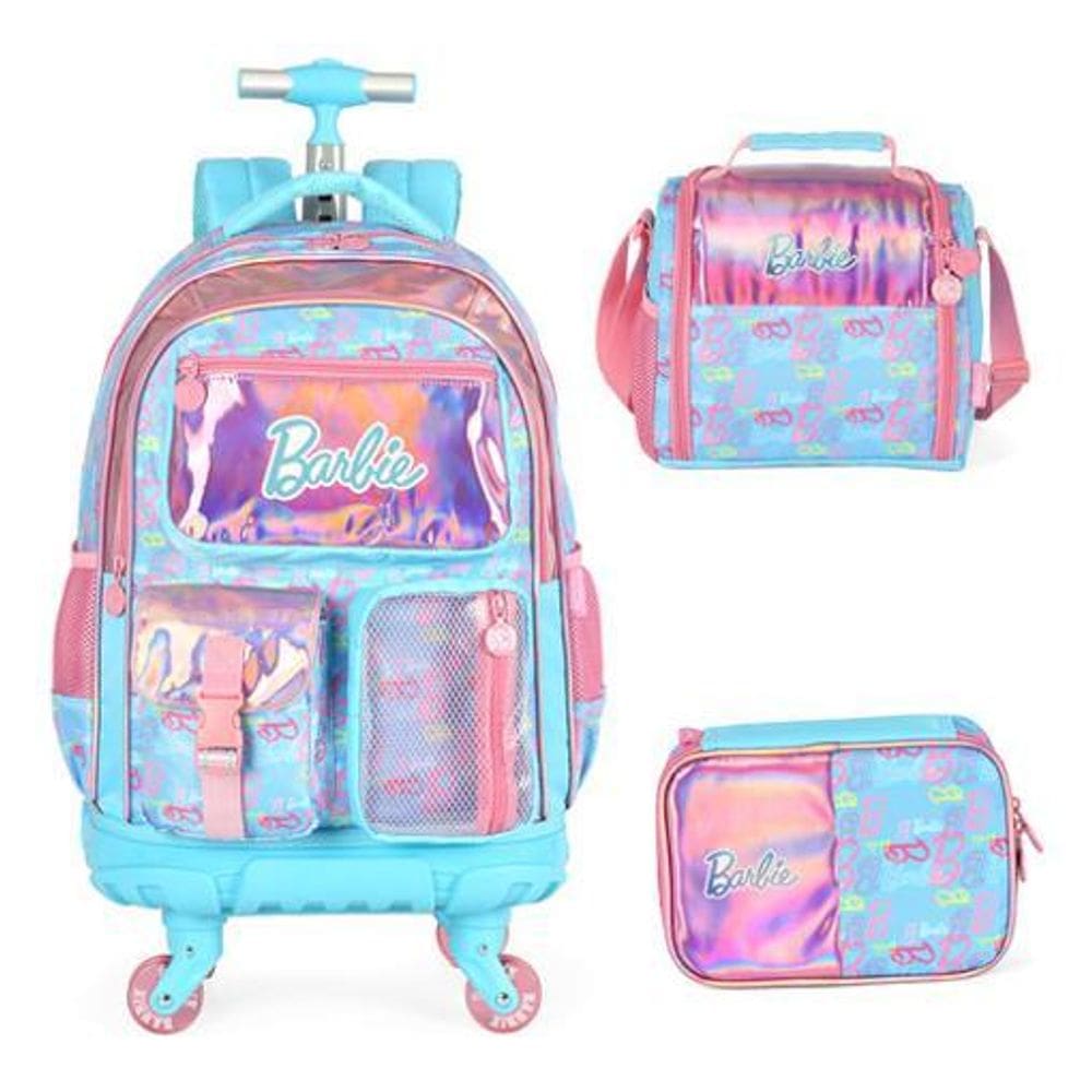 Kit Mochila Rodinhas Com Led Barbie Com Chaveiro