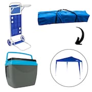 Kit Completo Praia Lazer e Camping com Tenda Fasterr 3x3 Carrinho e Cooler 18L Mor - Cinza e Azul