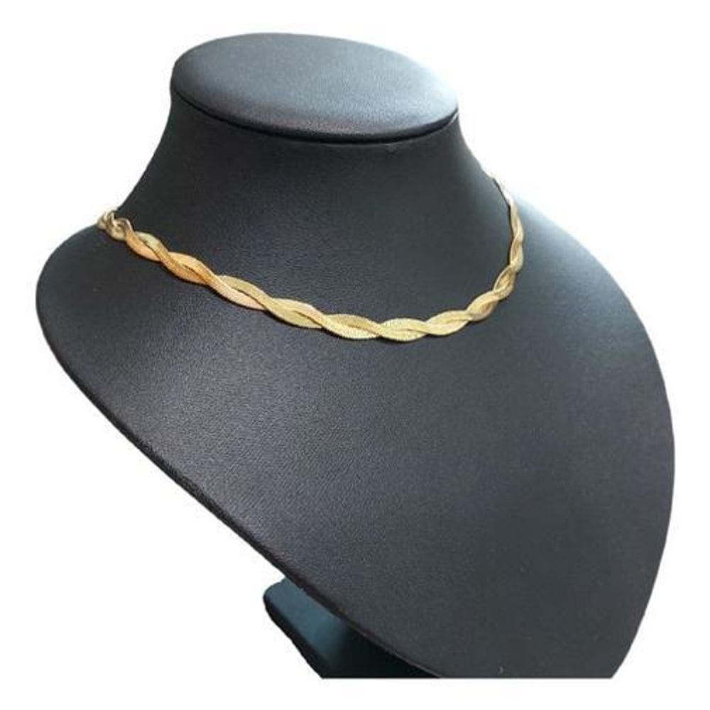 Colar Fita Trançado Duplo Largo Dourado Aço Inox