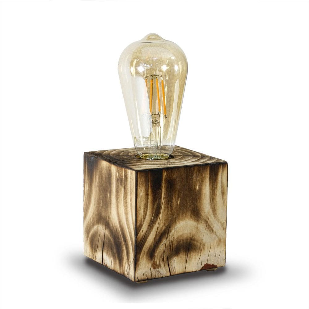 Luminária De Mesa - Abajur Em Madeira Maciça - Modelo Cubo