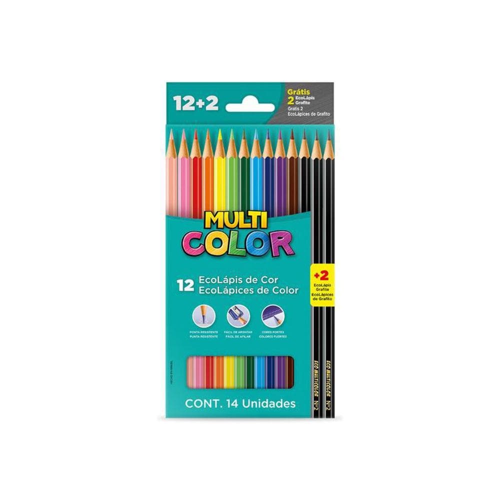 Ecolápis De Cor 12 Cores + 2 Ecolápis Grafite