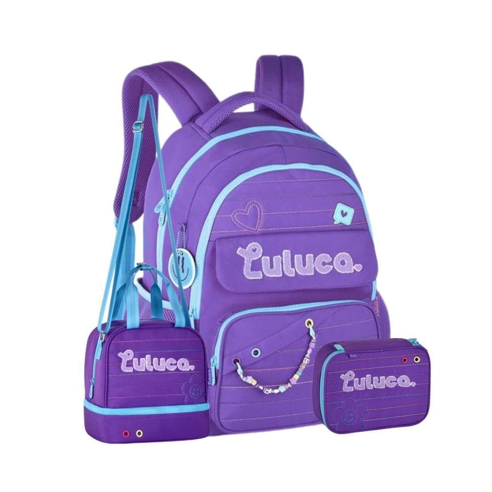 Kit Mochila De Costas Luluca Lancheira E Estojo Box - Roxo
