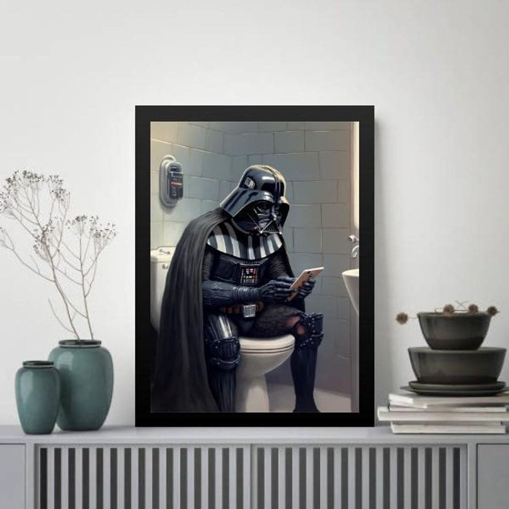 Quadro Banheiro Darth No Vaso Sanitário 24X18Cm - Com Vidro