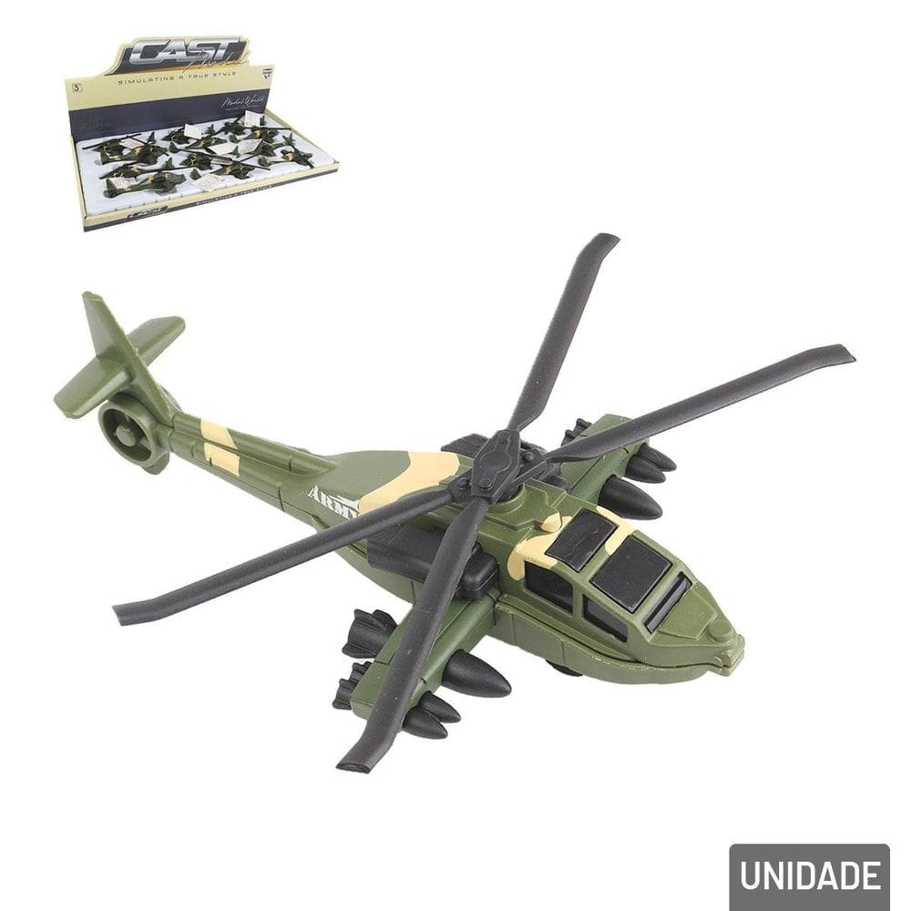 Helicóptero Roda Livre de Plástico Militar - Tudo em Caixa