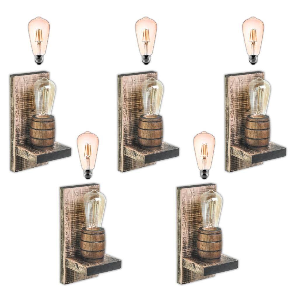 Kit 5 Arandelas Barril Delenha Decor Rústico + Lâmpadas