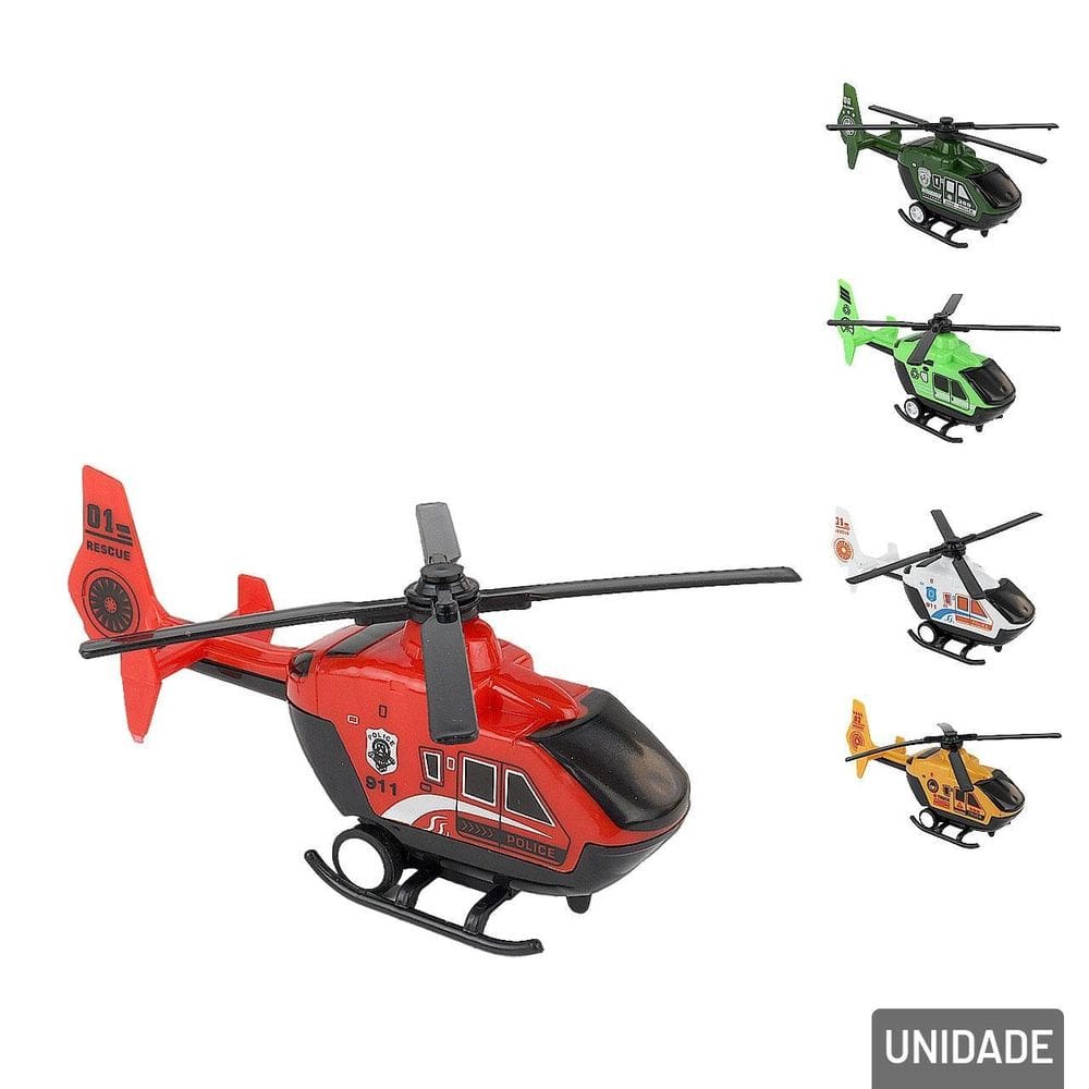 Helicóptero de Plástico Movido à Fricção - Tudo em Caixa