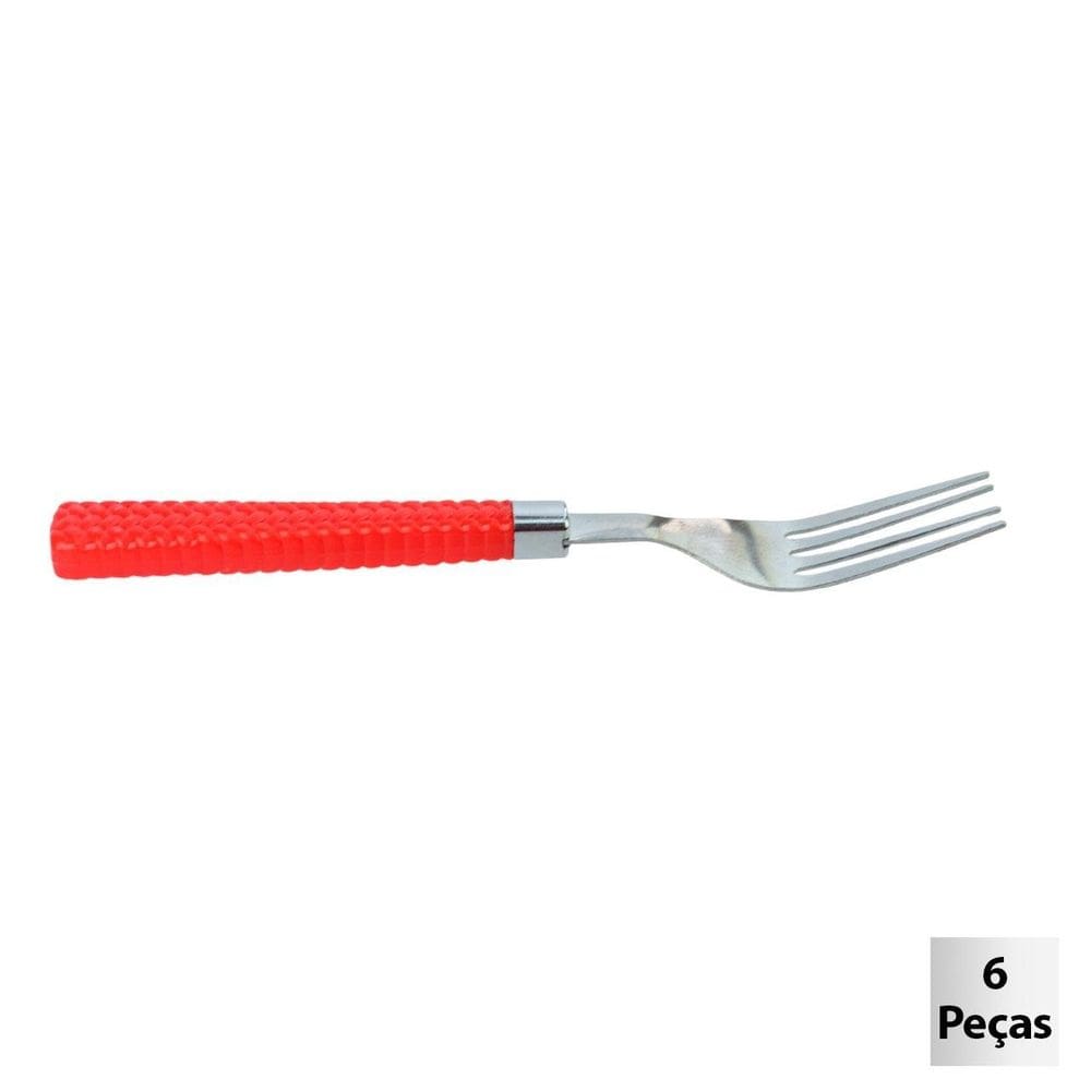 Garfo de Mesa Inox Plástico 06 Pçs Gramado Verm - Tudo em Caixa