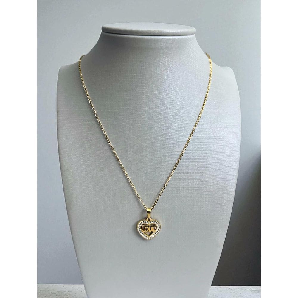 Cordão Feminino 1Mm + Pingente Coração Love - Banhado A Ouro