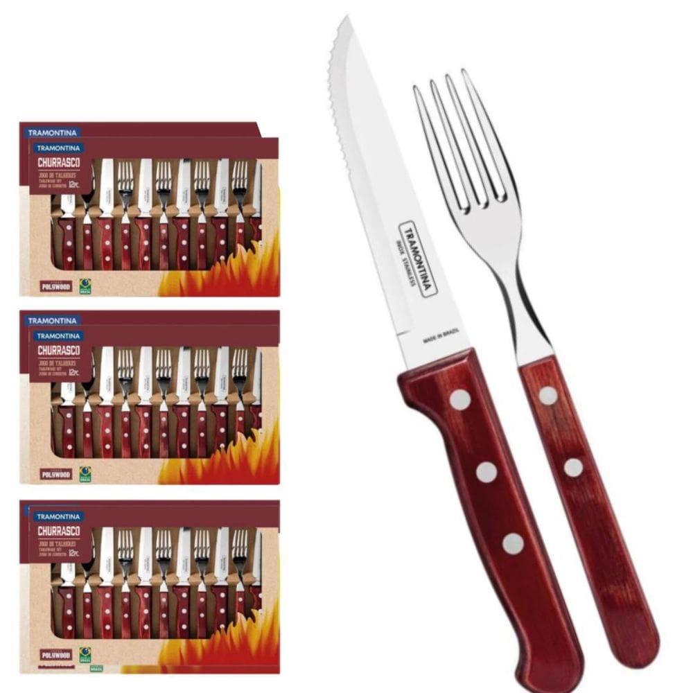 Kit Jogo Talheres Churrasco Tramontina Inox 36Pc Polywod