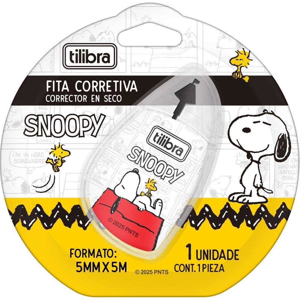 Fita Corretiva Snoopy Cachorrinho Fofo 5m x 5mm Blister Com 1 Unidade - Tilibra
