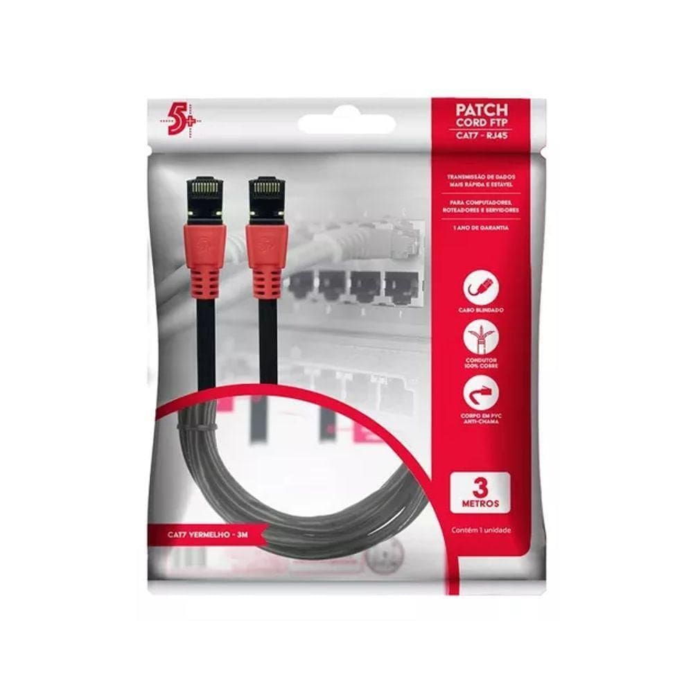 Cabo De Rede Cat7 3M Vermelho Chipsce Novo