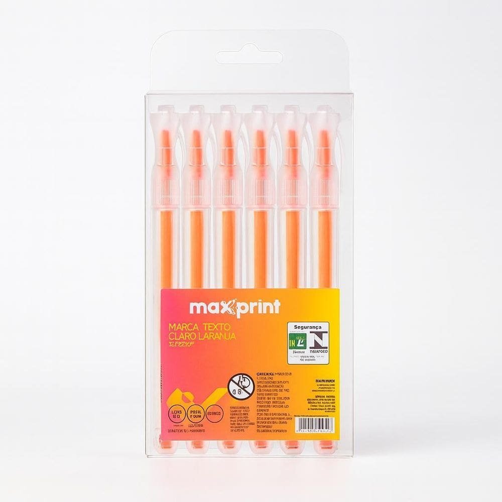 Kit 12 Canetas Marca Texto Maxprint Clear Laranja Neon