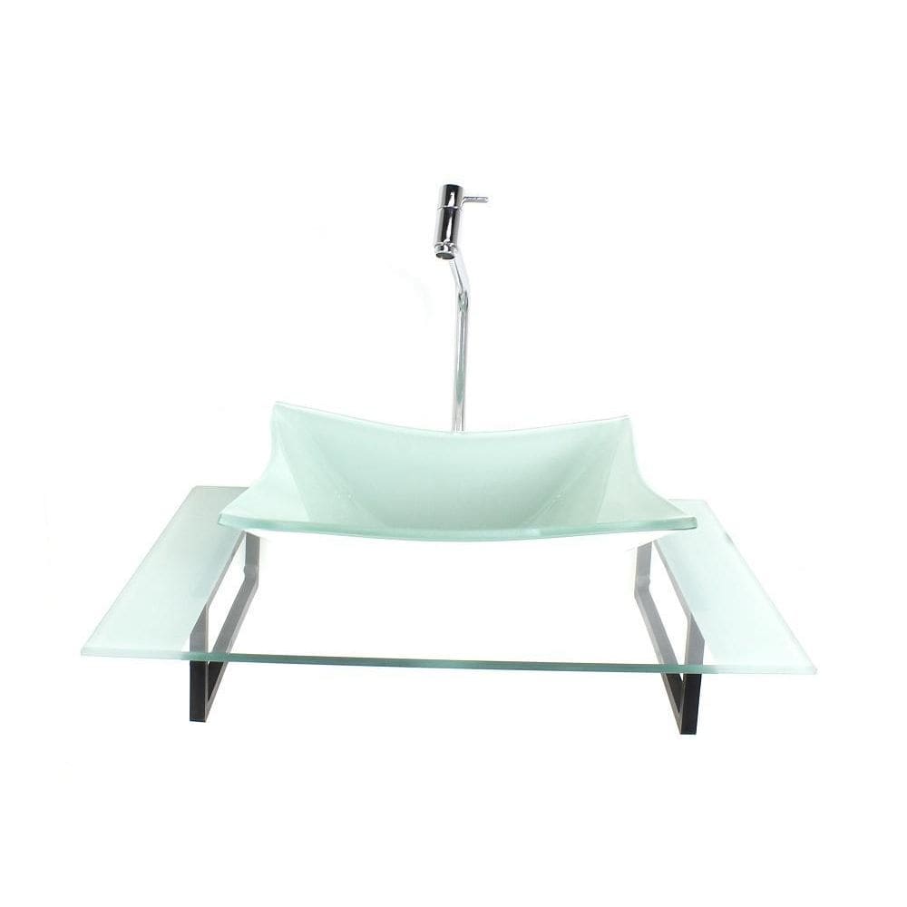 Kit Cuba Vidro Retangular Tampo 60Cm Branco E Suporte