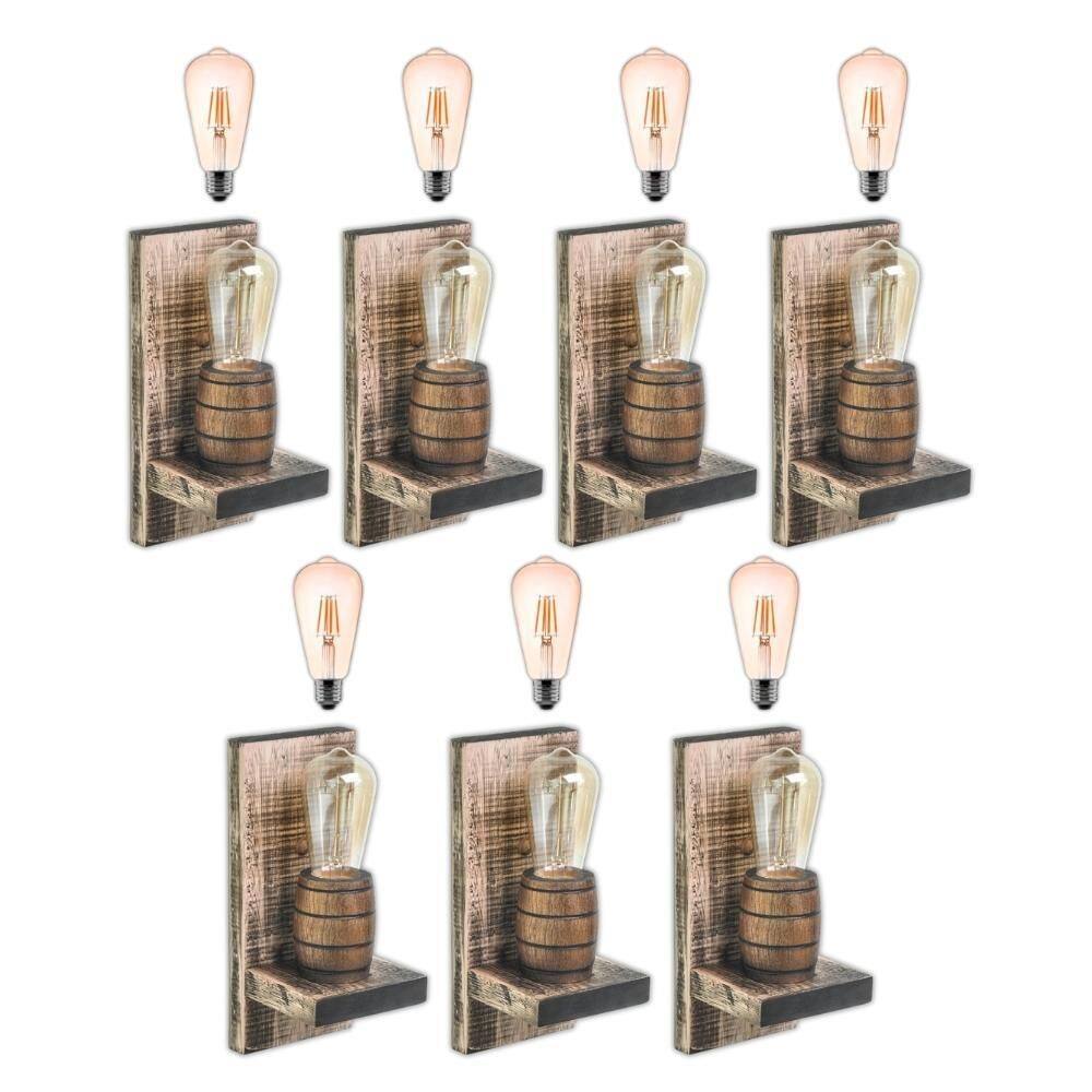 Kit 7 Arandelas Barril Delenha Decor Rústico + Lâmpadas