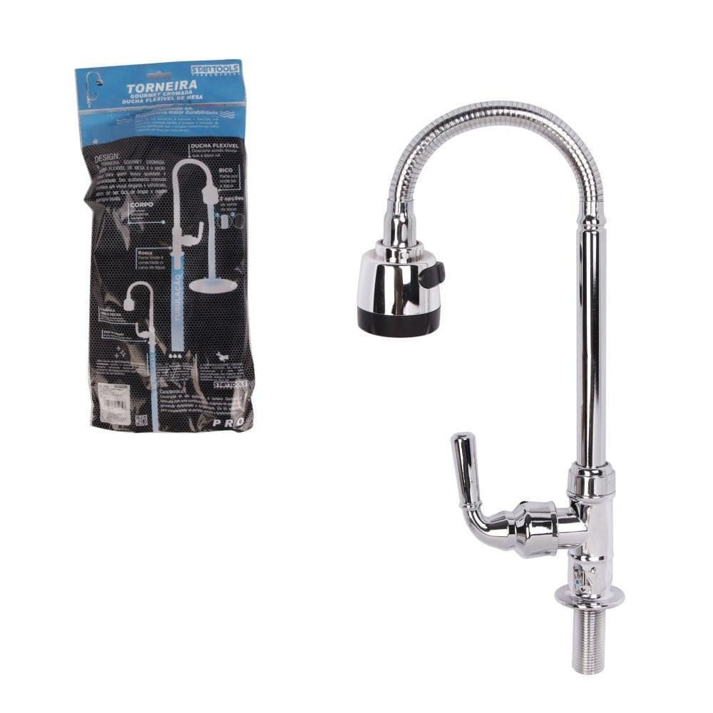 Torneira Gourmet Flexível De Mesa Com Ducha - Inox