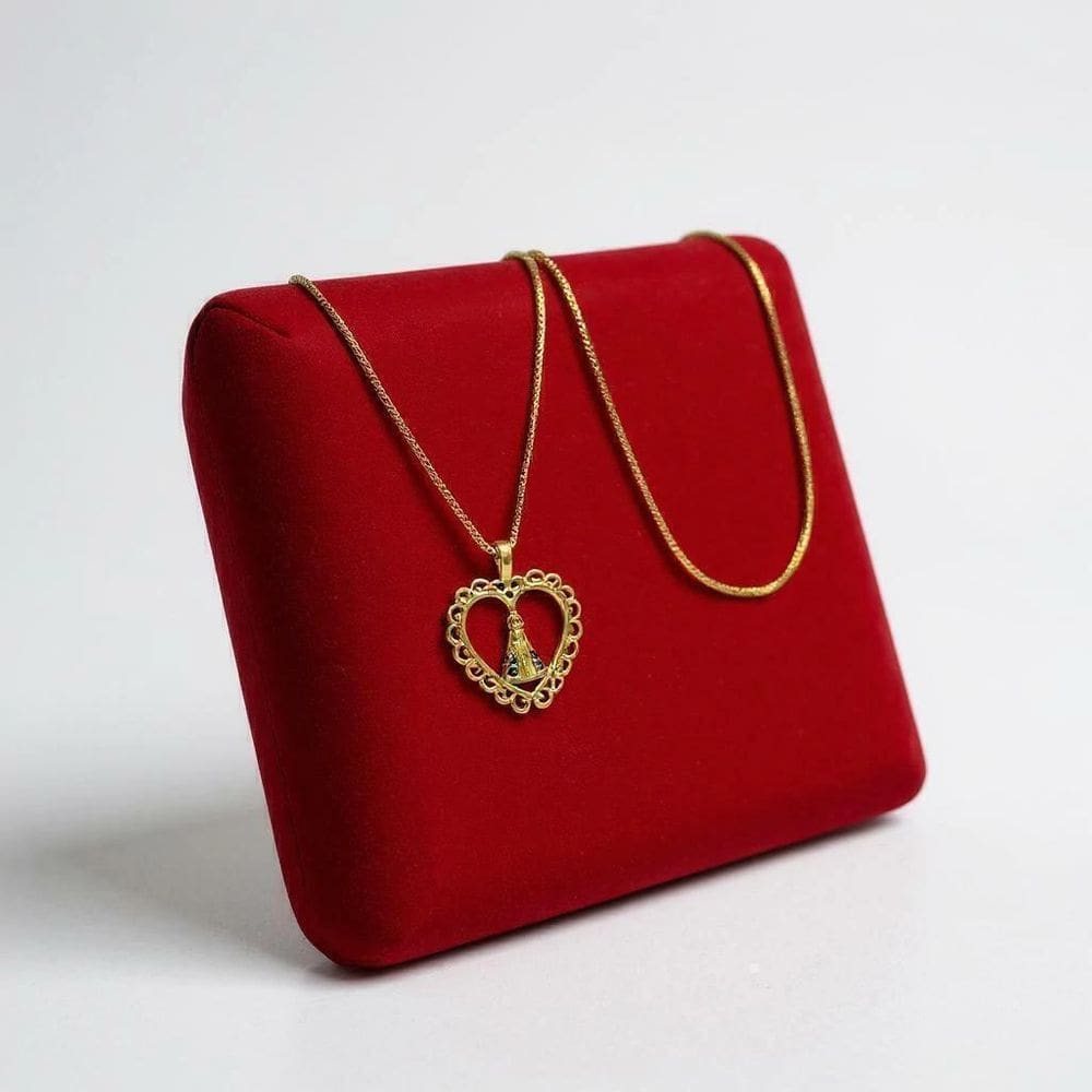 Cordão Feminino 1Mm Nossa Senhora Coração Banhado A Ouro 18K