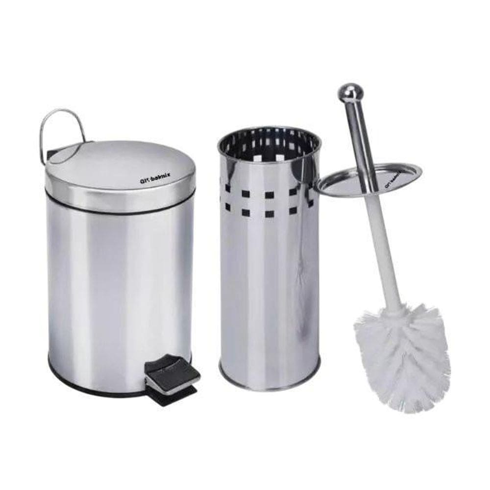 Lixeira Banheiro 5 Litros Escova Sanitária E Suporte - Inox