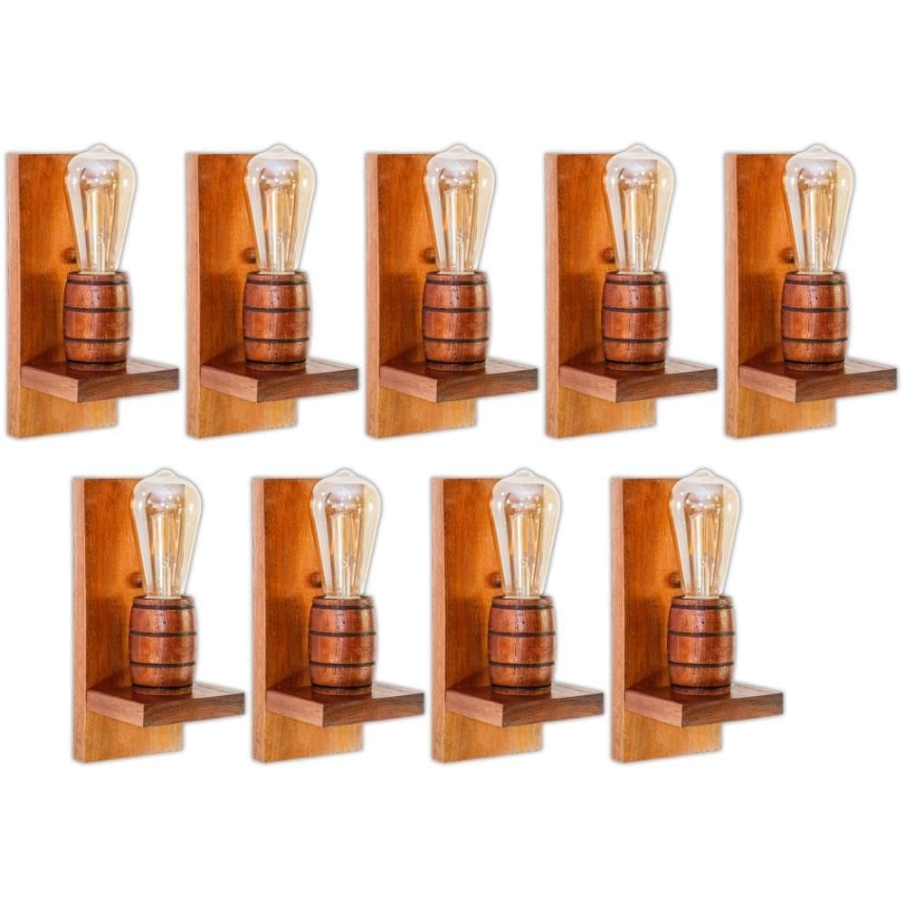 Kit 9 Arandelas Barril Delenha Decor Madeira Maciça - Mogno