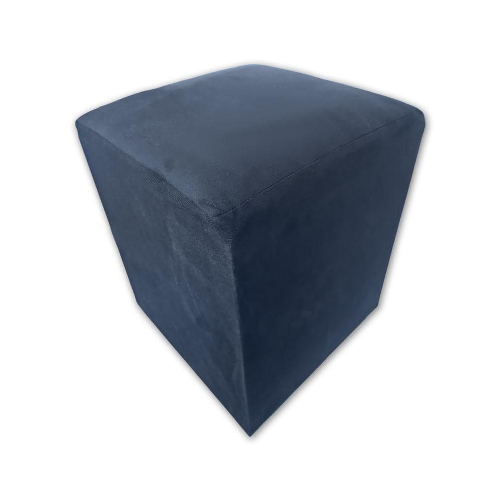Puff Banqueta Quadrado Cubo Decorativo Courino E Suede Azul Marinho Suede