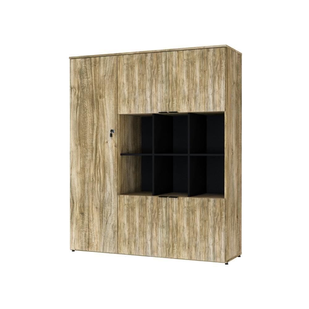 Armário Alto Com nichos E 05 Portas 161,5x135x42cm Wlan135 Carvalho - Preto