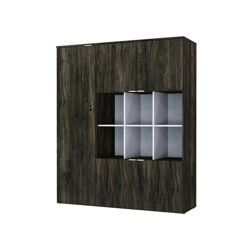 Armário Alto Com nichos E 05 Portas 161,5x135x42cm Wlan135 Carvalho Dark - Branco