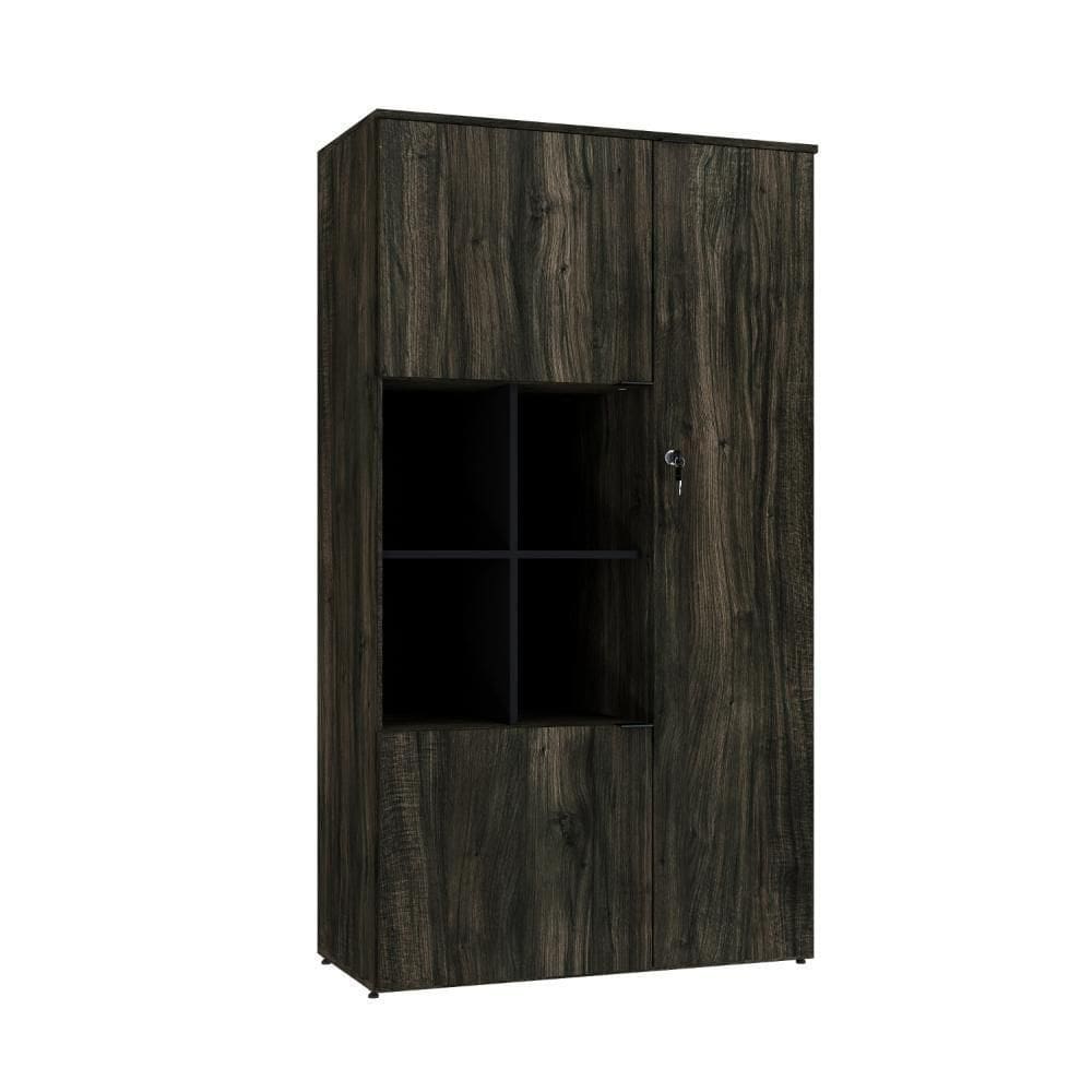 Armário Alto Com nicho E 03 Portas 161,5x90x42cm Wlan90 Carvalho Dark - Preto