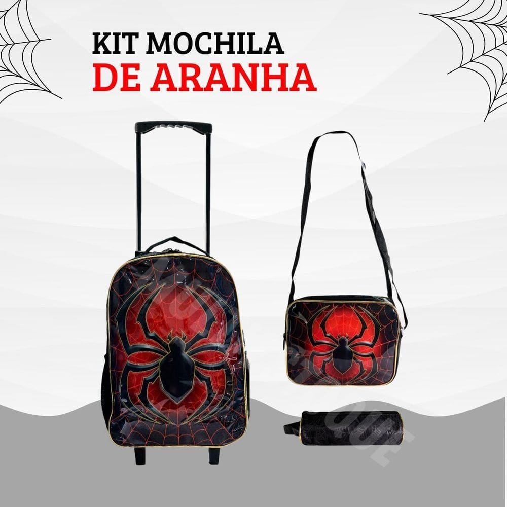 Kit Escolar Infantil Mochila E 3 Peças Aranha Vermelha E