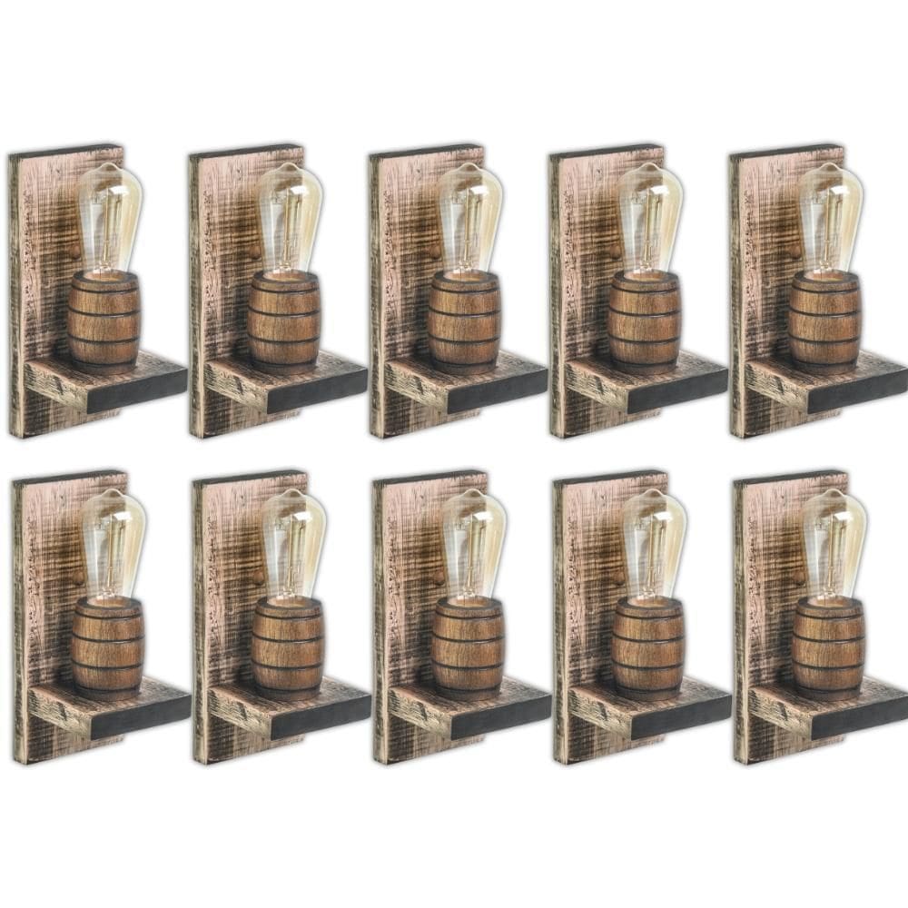 Kit 10 Arandelas Barril Delenha Decor Madeira Maciça Rústica