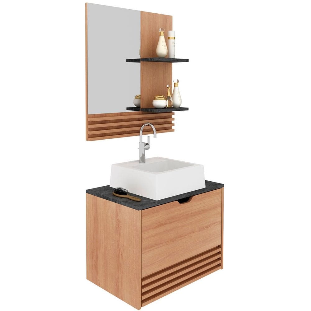 Kit Gabinete e Espelheira de Banheiro 60 cm com Cuba Sâmia