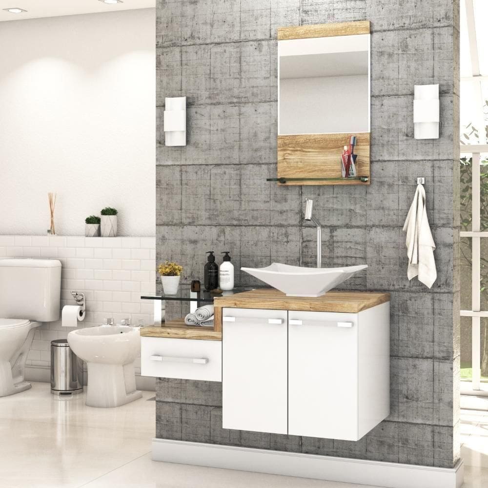 Conjunto Balcão C-cuba L38 E Espelheira Legno 831 Branco Chess C-branco Chess Branco Chess C-carvalho