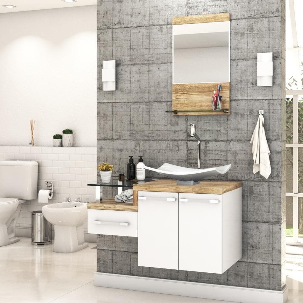 Conjunto Balcão C-cuba F44 E Espelheira Legno 831 Branco Chess C-branco Chess Branco Chess C-carvalho