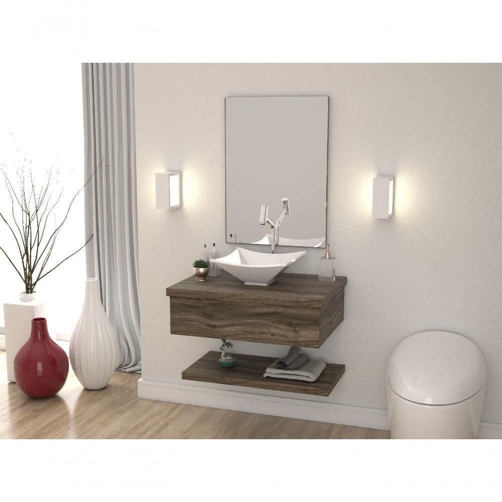 Conjunto Bancada C-cuba L30 E Prateleira Metrópole 605 Carvalho Carvalho Dark