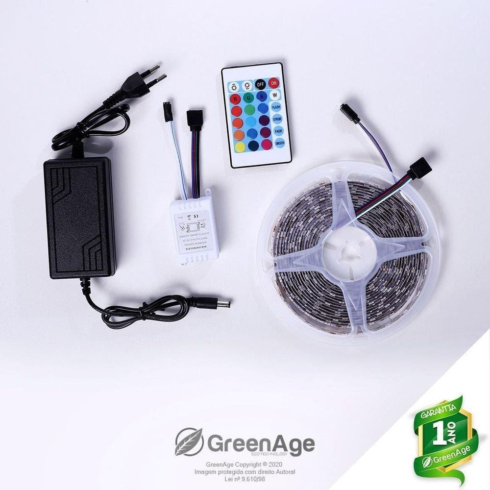 Fita Led 5050 Rgb 12V 5M Ip65 Com Controle + Fonte