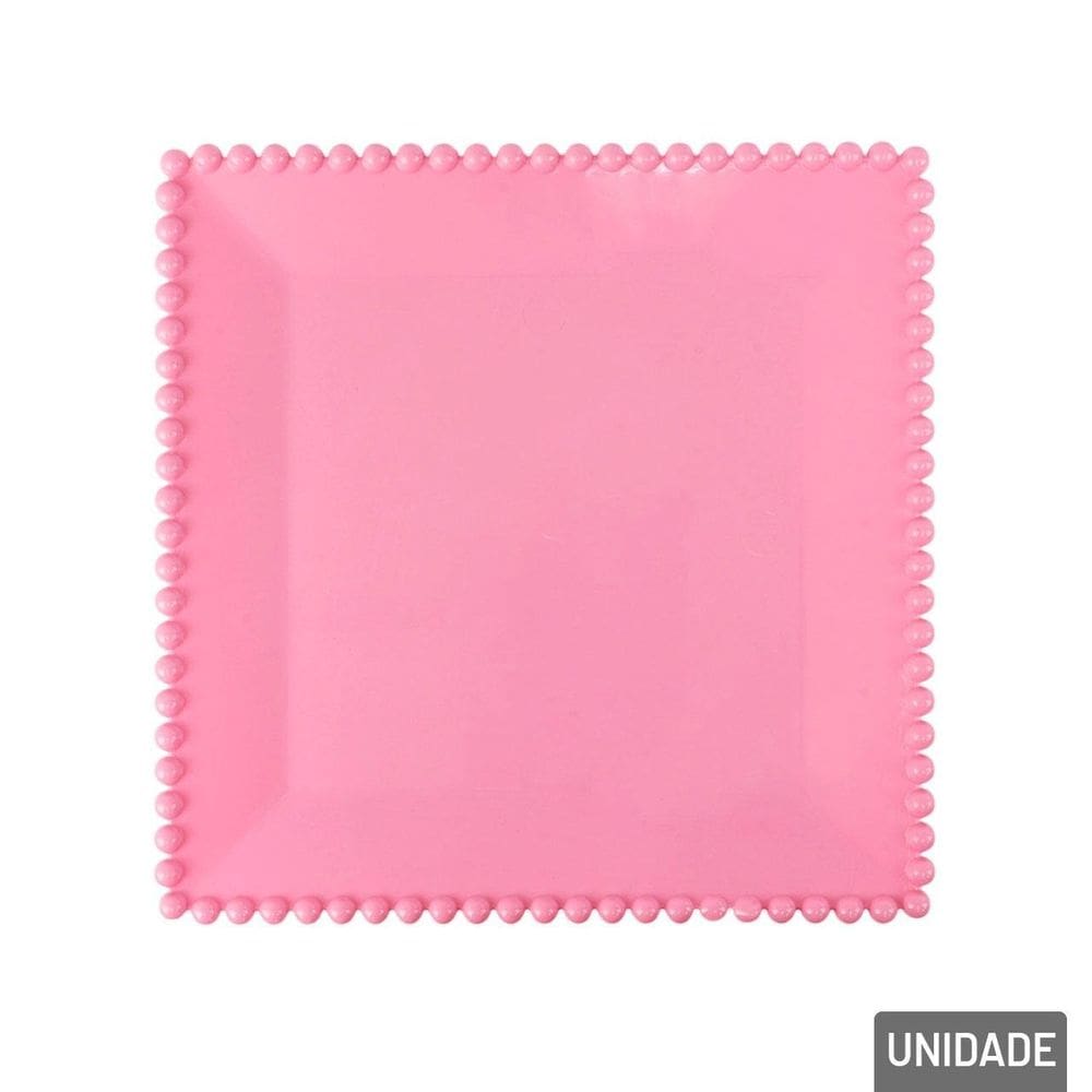 Prato Decorativo Plástico 21cm Quadrado Rosa - Tudo em Caixa