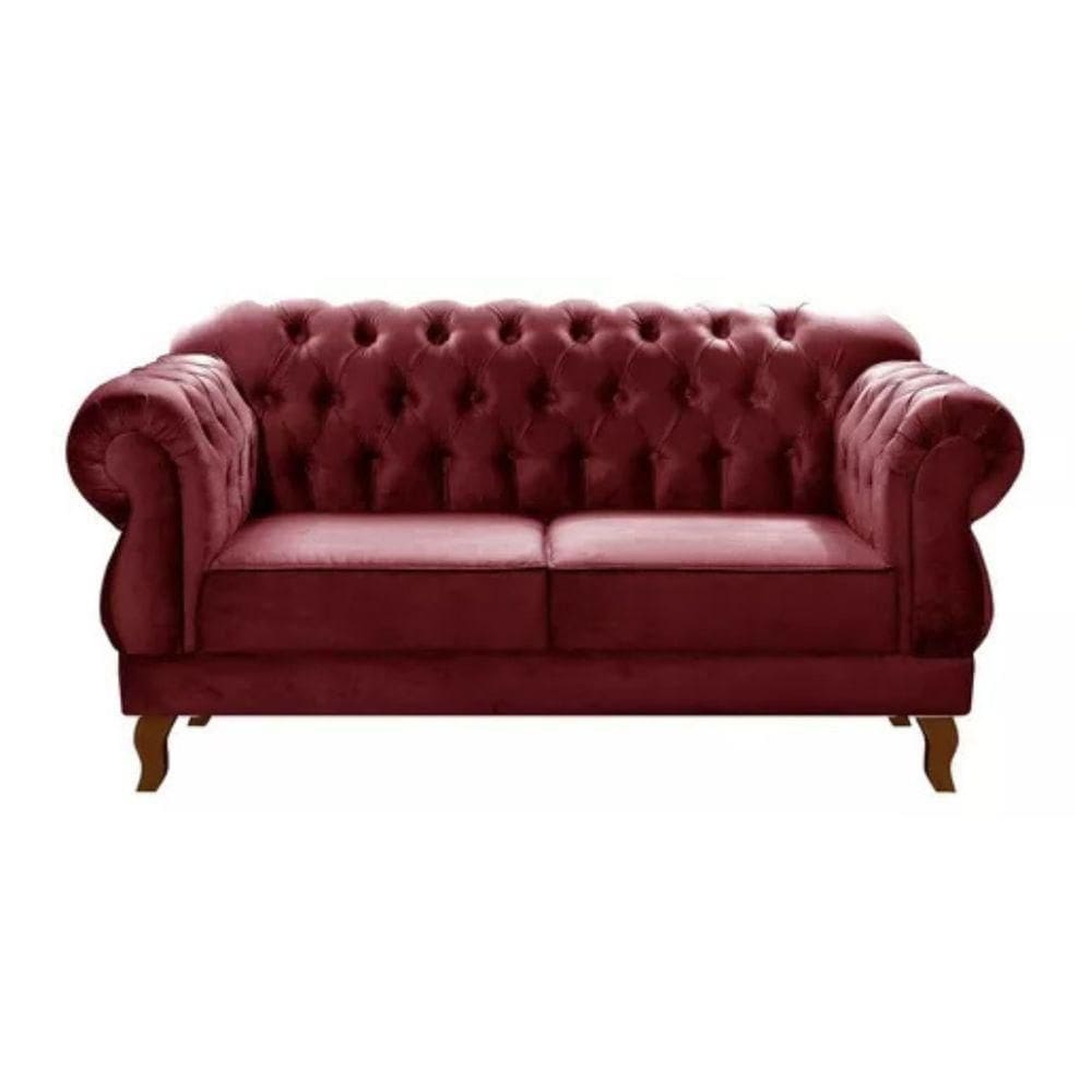 Sofá Chesterfield 2 Lugares Duquesa Vintage Retrô Capitonê Suede Bordô