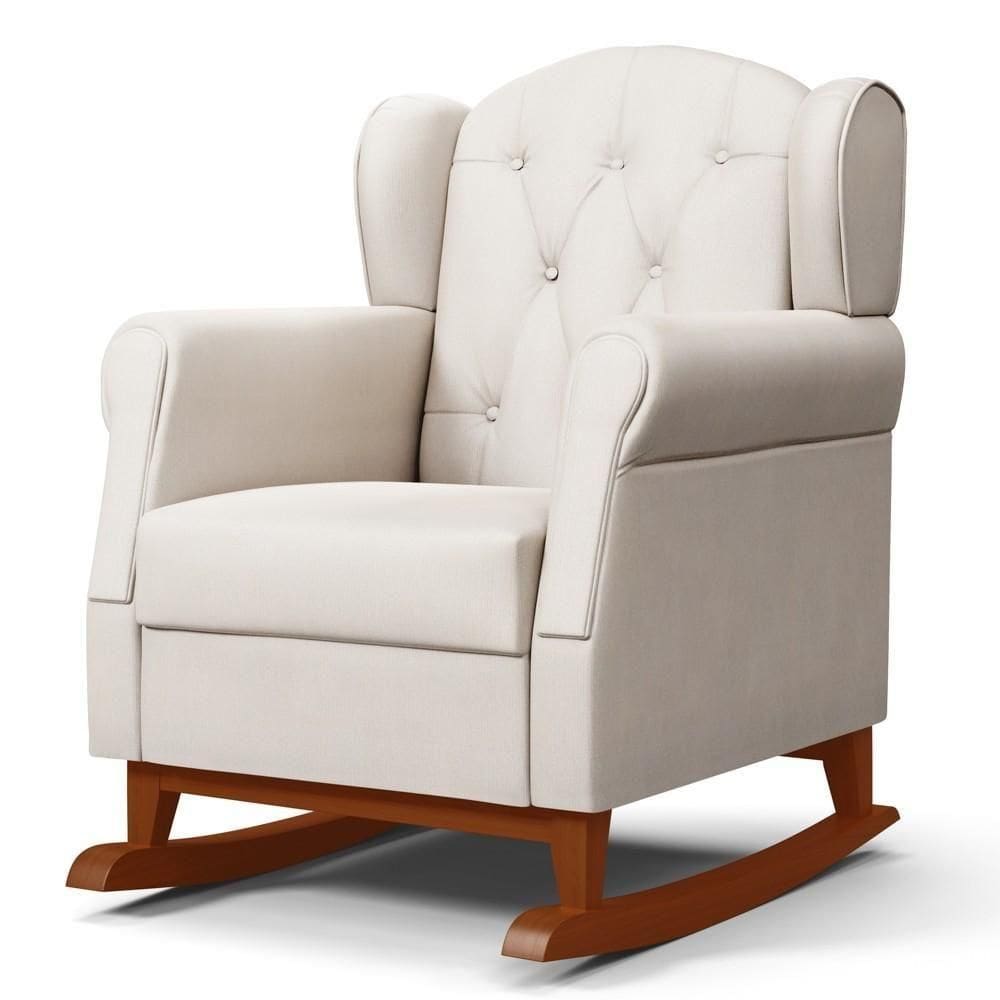 Poltrona De Amamentação Base Madeira Balanço Lucy P04 Suede Bege - Mpozenato