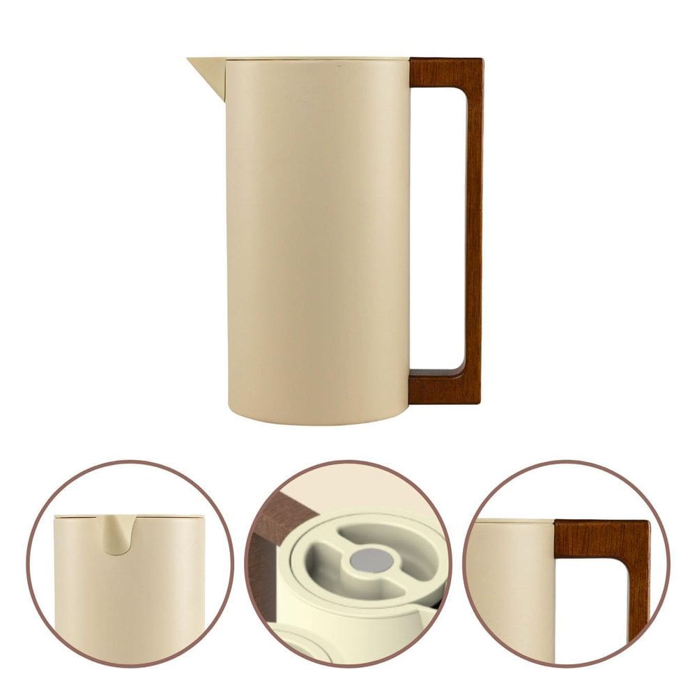 Garrafa Térmica 1L Inox Café Chá Premium Cabo Madeira - Bege