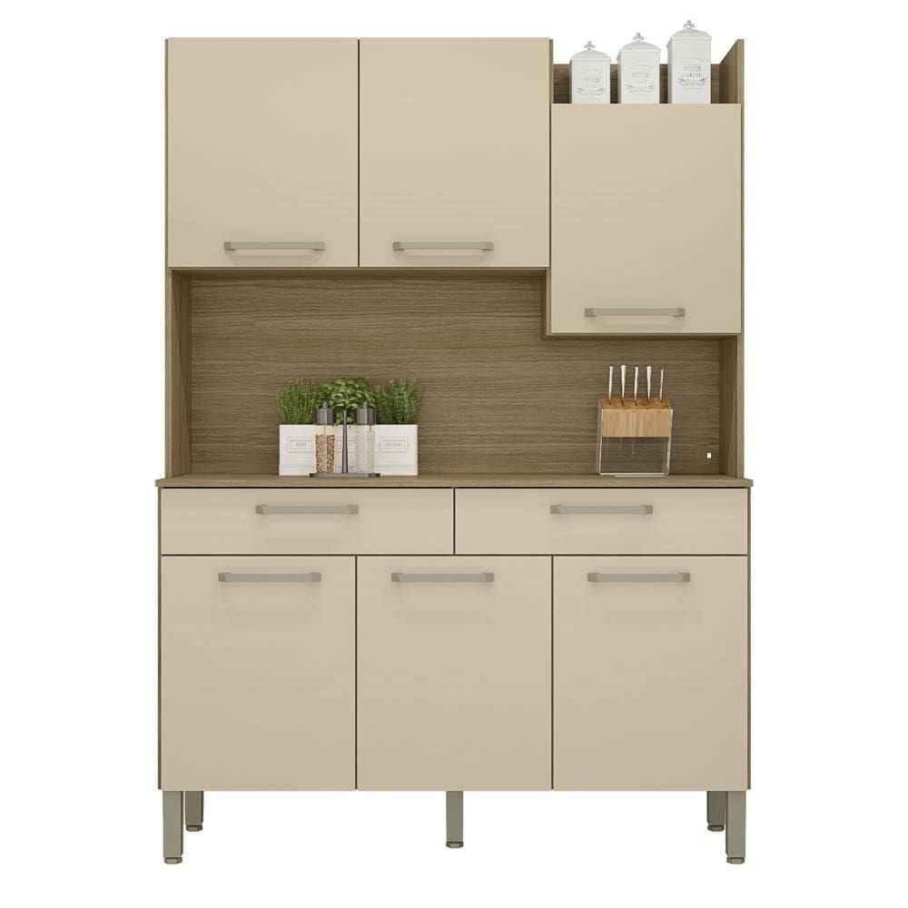 Armário De Cozinha Compacta 132cm Stella K02 Freijó/vanilla - Mpozenato