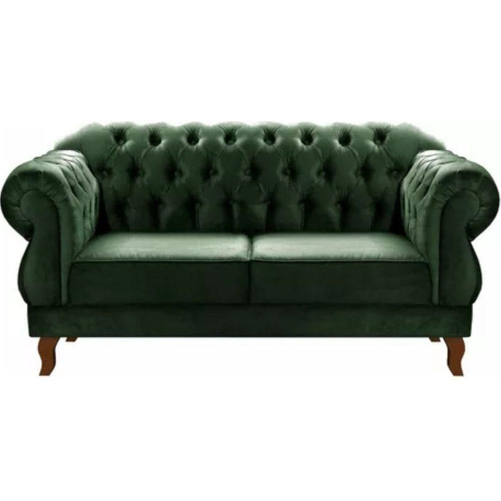 Sofá Chesterfield 2 Lugares Duquesa Vintage Retrô Capitonê Veludo Verde