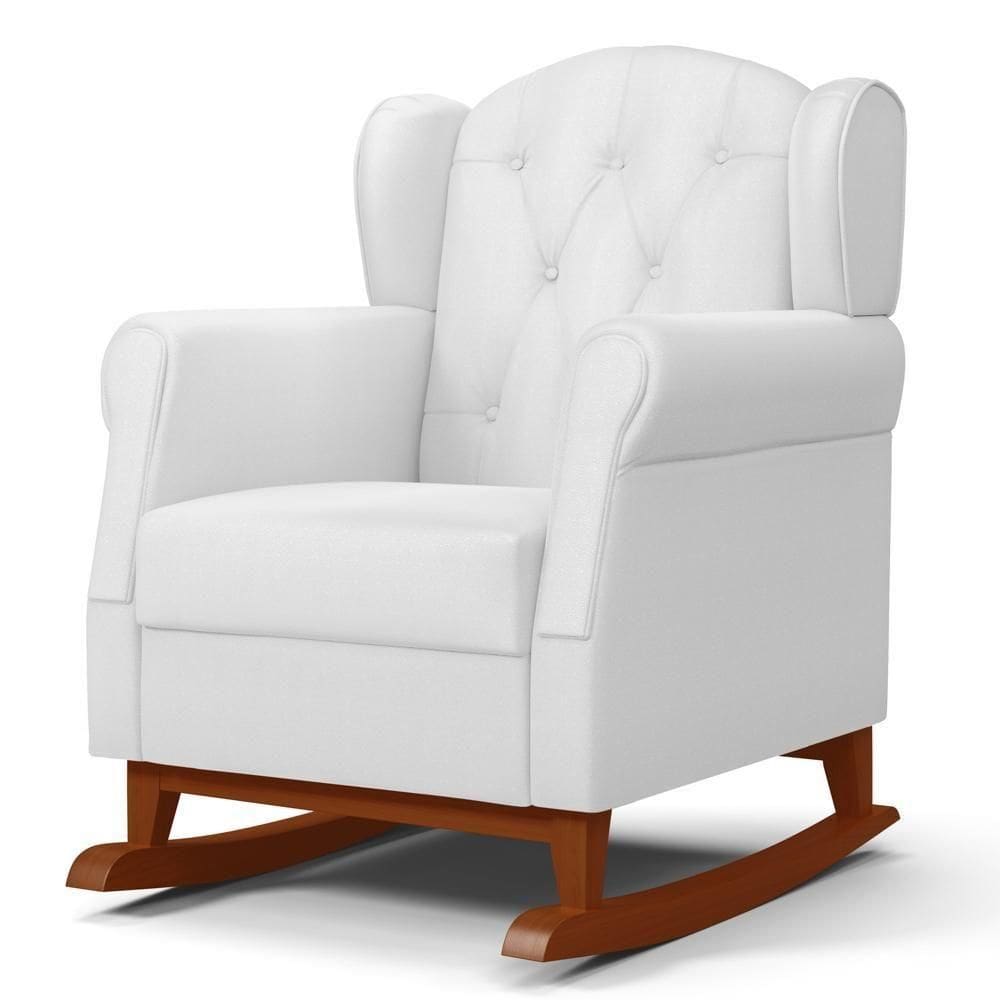 Poltrona De Amamentação Base Madeira Balanço Lucy P04 Sintético Branco - Mpozenato