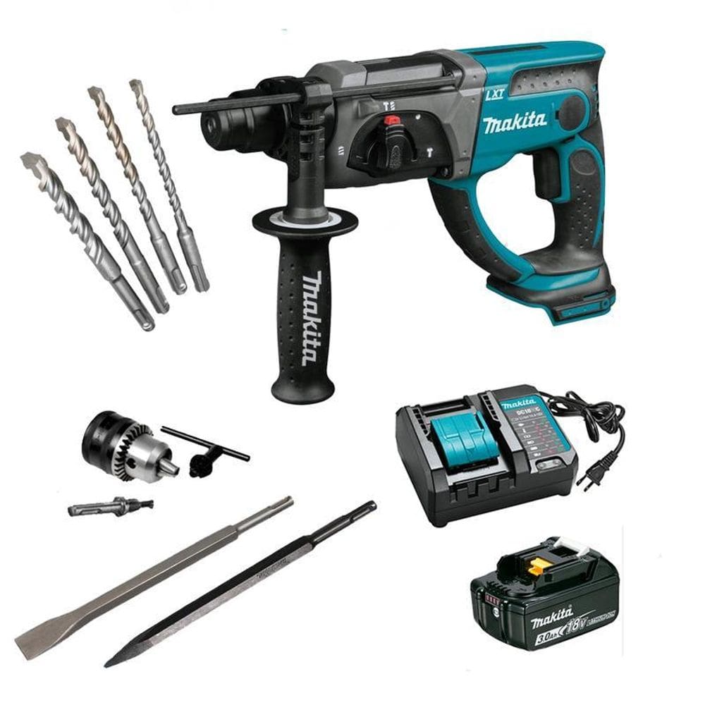 Martelete Comb Makita Dhr202Z 18V + 1Bat 3Ah + Carreg E Aces