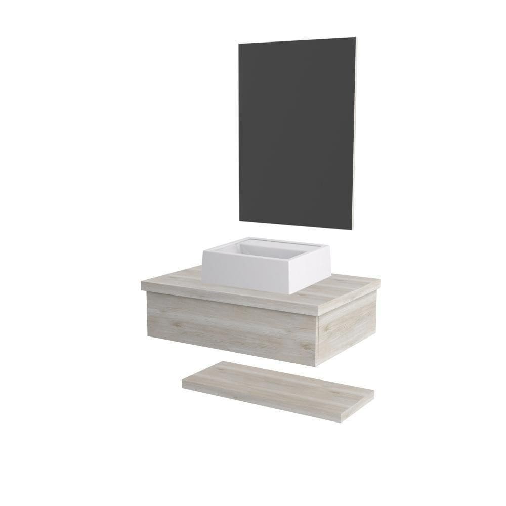 Conjunto Bancada C-cuba Q32, Prateleira E Espelheira Metrópole 606 Preto ônix Snow