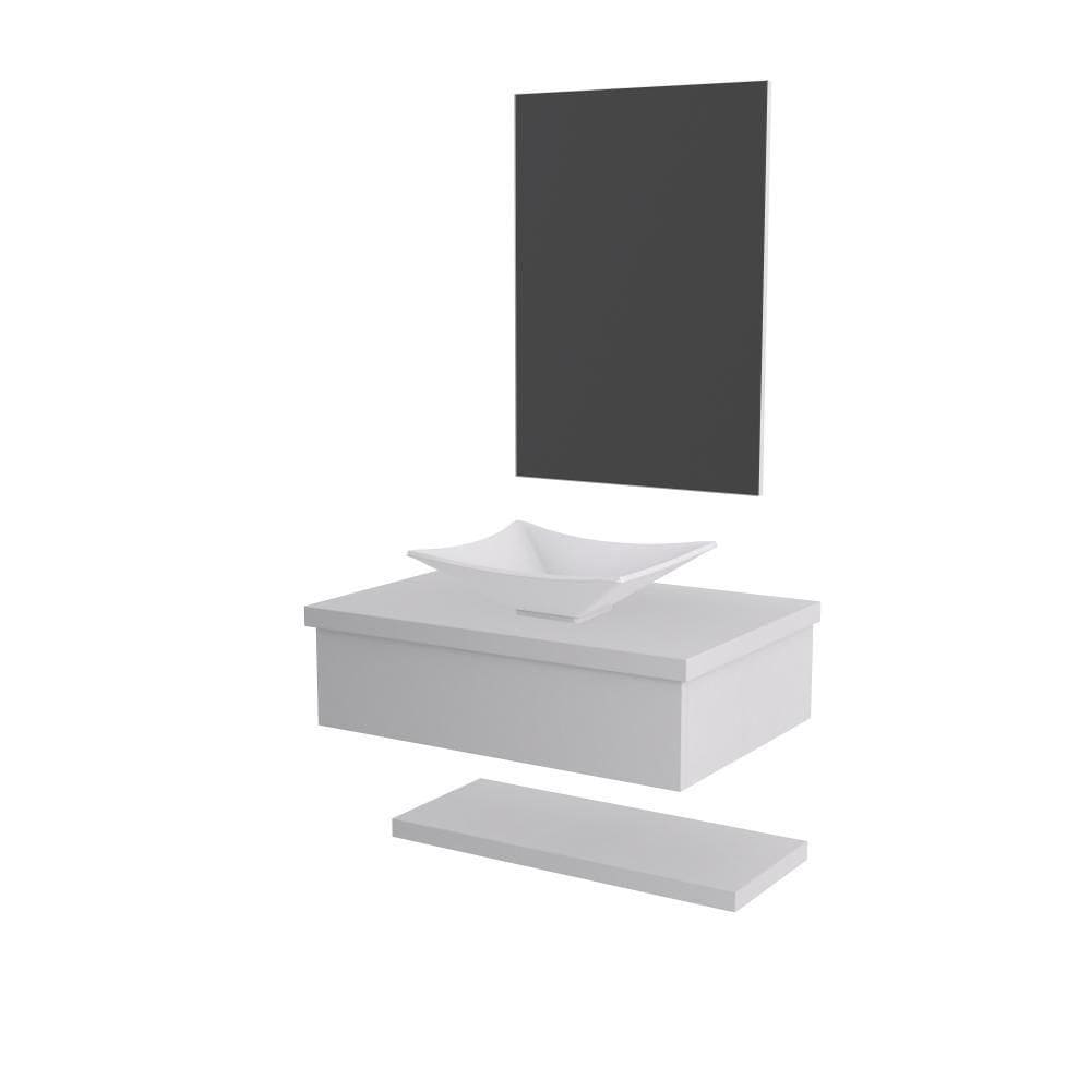 Conjunto Bancada C-cuba L30, Prateleira E Espelheira Metrópole 606 Perffect Acetinado Branco Chess